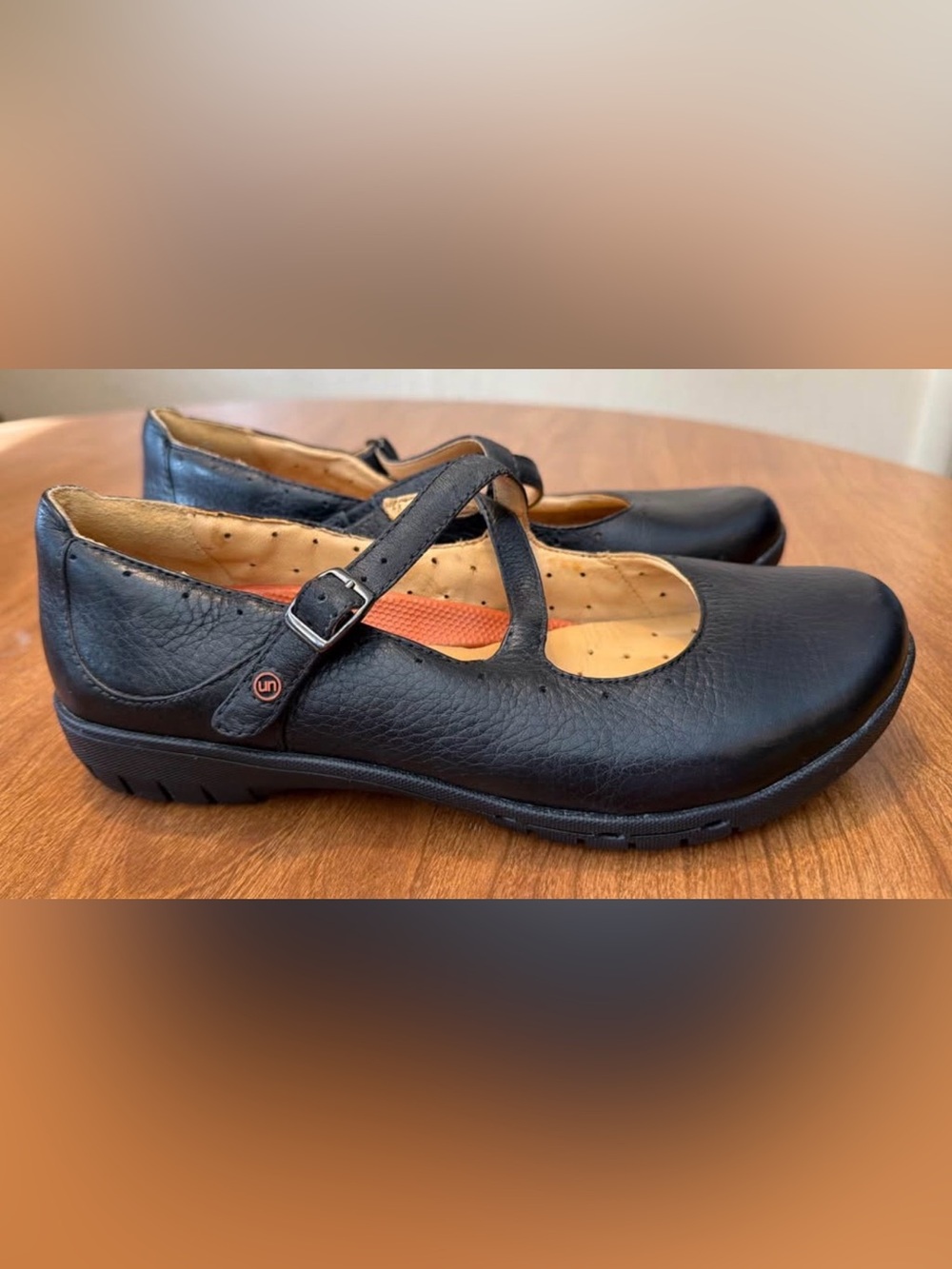 Black Leather Mary Jane Strap Flats
